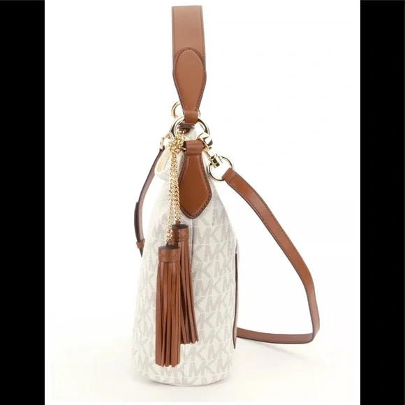 NWT Michael Kors MK Signature Vanilla Elana Convertible Shoulder Bag